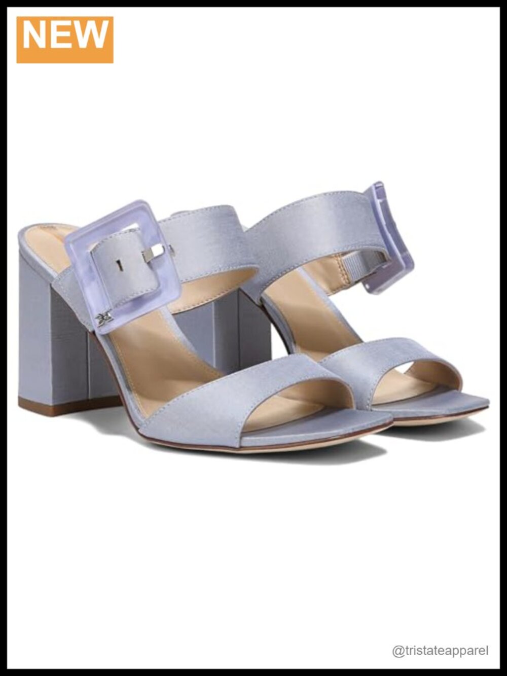 Block Heel Sandal with Oversized Resin Buckle & Ankle Strap